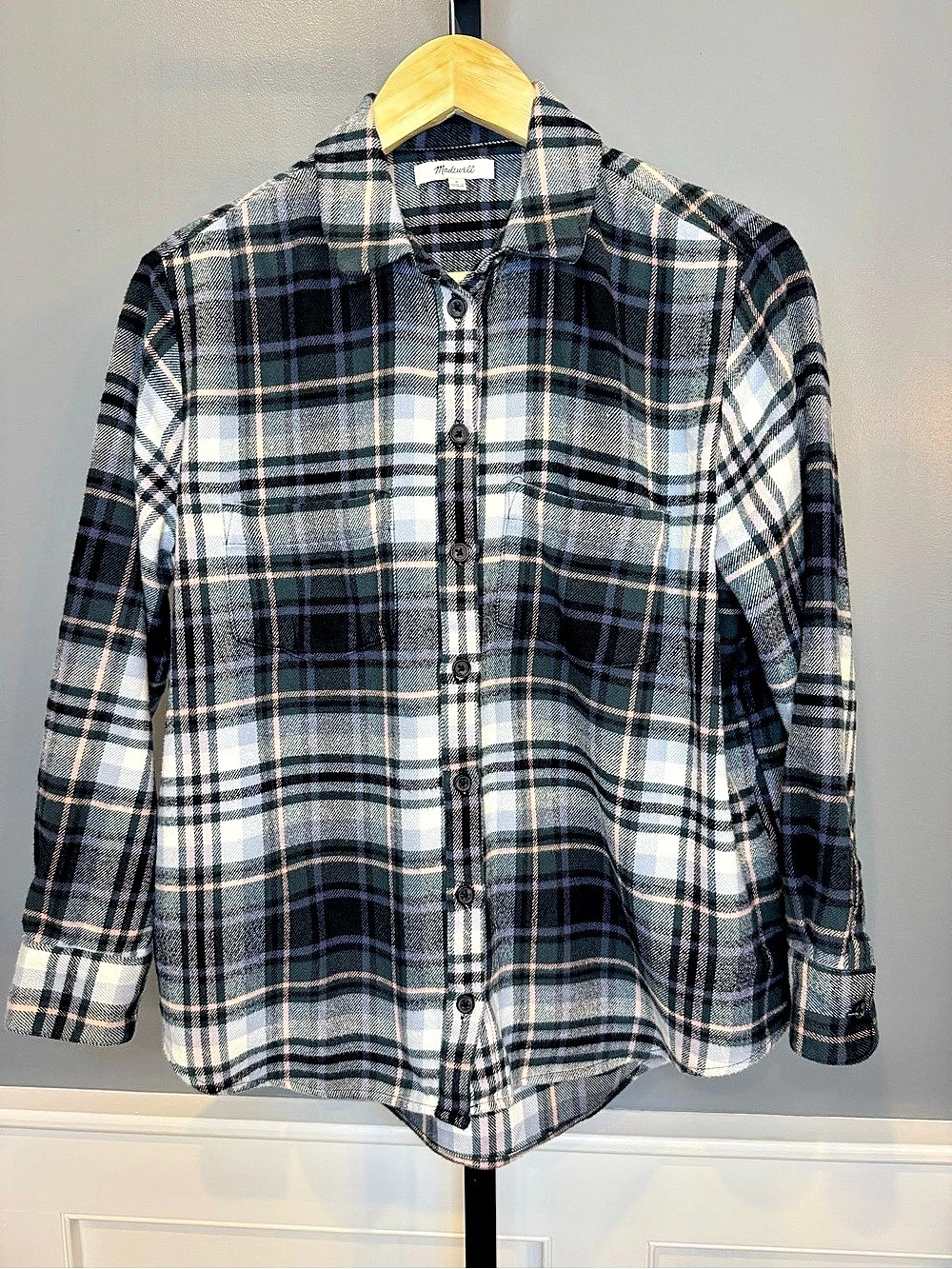 Madewell Flannel Sunday Shirt Cronston Plaid 100% Cotton Green Pink S